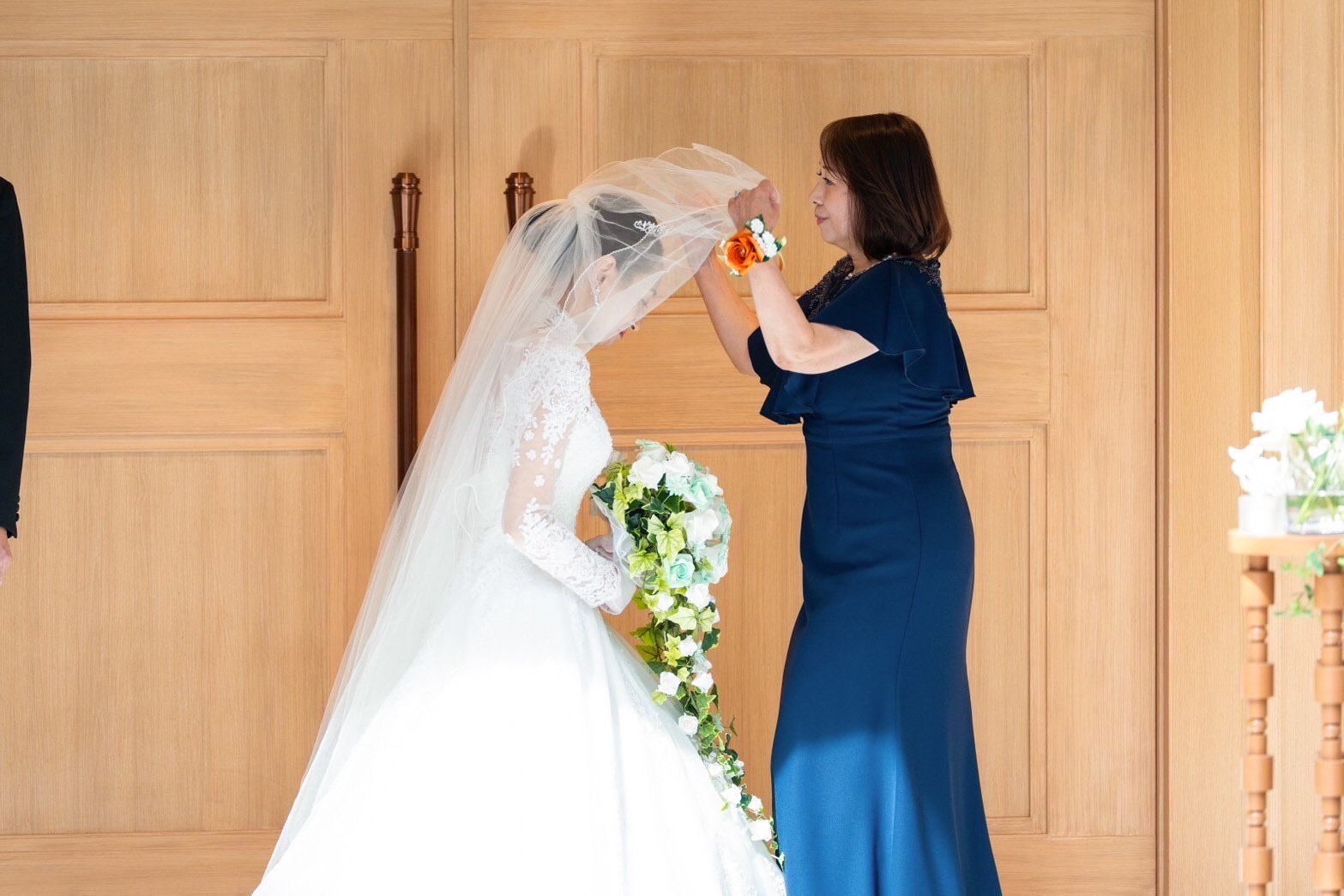 実際の結婚式 母親 フォーマルドレスL107ネイビー